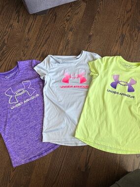 Under Armour Kids Short Sleeve Logo Tees - Purple, Light Gray, Neon Yellow